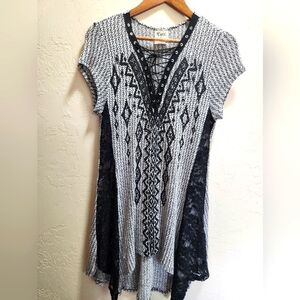 Women's Lattice Lace-Up Tunic with Rhinestones